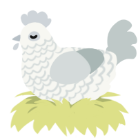 A white and silver chicken with a lace pattern