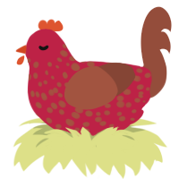 A crimson and russet chicken with a speckle pattern