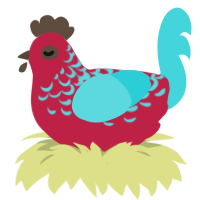 A crimson and aqua chicken with a half-lace pattern