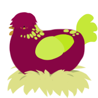 Echeveria, a maroon and lime chicken with a neck-speckle pattern