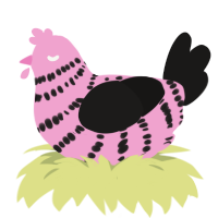 A pink and sable chicken with a bar pattern