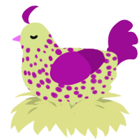 Bouquet, a lemon and plum chicken with a speckle pattern