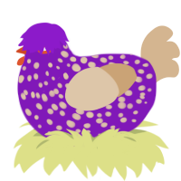 Champagne, a violet and beige chicken with a speckle pattern