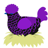 Poetry, a black and violet chicken with a lace pattern