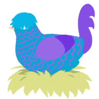 Bluest Berry, a cerulean and blurple chicken with a lace pattern