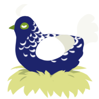 Sirrine, a navy and white chicken with a half-lace pattern