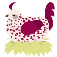 Broken Glass, a cream and maroon chicken with a speckle pattern
