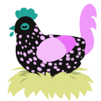 Nebula, a black and lavender chicken with a speckle pattern