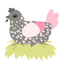 A ash and rose chicken with a speckle pattern