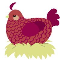 A red and maroon chicken with a lace pattern