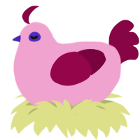 Grapefruit, a pink and maroon chicken