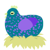 A sea and blurple chicken with a speckle pattern