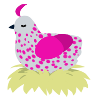 A mist and fuchsia chicken with a speckle pattern