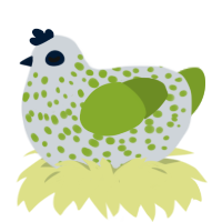 Limelight, a mist and chartreuse chicken with a speckle pattern