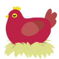 Rodan, a crimson and red chicken