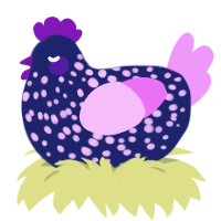 Ascot, a navy and lavender chicken with a speckle pattern