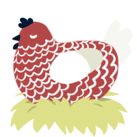 A red and white chicken with a lace pattern