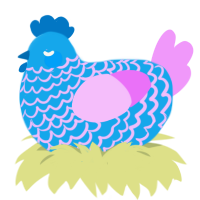 Candy, a sky and lavender chicken with a lace pattern