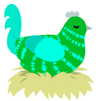 Strange Slime, a viridian and turquoise chicken with a bar pattern