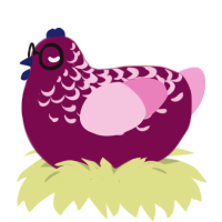 Lucy, a wine and pink chicken with a half-lace pattern