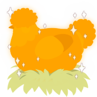 A gold chicken with a head pattern