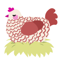 waaawaaa, a cream and red chicken with a lace pattern