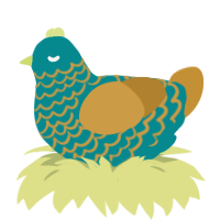 Shoal, a teal and gold chicken with a lace pattern