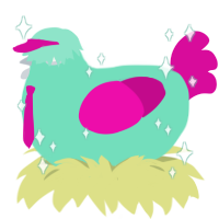 Matsune hiku, a mint and fuchsia chicken