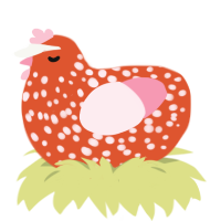 StrwBrry Jm, a vermilion and rose chicken with a speckle pattern