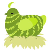 A chartreuse and lime chicken with a bar pattern