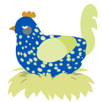 A ultramarine and lemon chicken with a speckle pattern