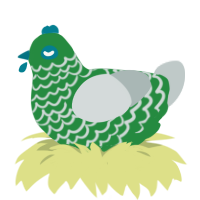 A viridian and silver chicken with a lace pattern