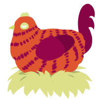 A vermilion and maroon chicken with a bar pattern