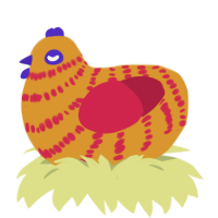A orange and crimson chicken with a bar pattern