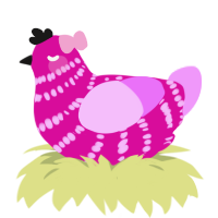 mimi, a fuchsia and lavender chicken with a bar pattern