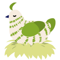 A cream and chartreuse chicken with a bar pattern