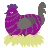 A plum and grey chicken with a bar pattern