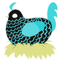 Galaxy, a black and aqua chicken with a lace pattern