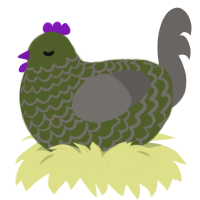 A olive and grey chicken with a lace pattern