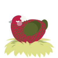 Strawbaby, a crimson and olive chicken with a lace pattern