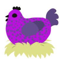 Souped, a amethyst and overcast chicken with a speckle pattern
