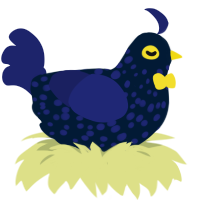 Gizmo, a tumblr and navy chicken with a speckle pattern