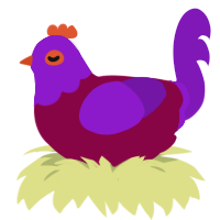 Plum, a maroon and violet chicken with a head pattern