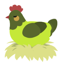 Dandy, a lime and olive chicken with a head pattern