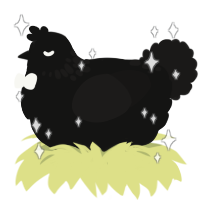 A black and sable chicken with a neck-speckle pattern