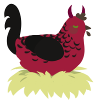 A crimson and sable chicken with a half-lace pattern