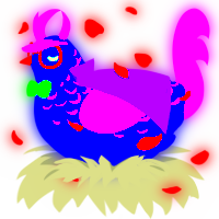 A ultramarine and plum chicken with a half-lace pattern