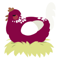 A maroon and white chicken with a neck-speckle pattern