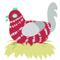 A crimson and silver chicken with a bar pattern