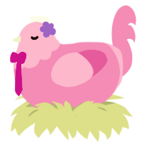 Chanel, a pink chicken with a head pattern